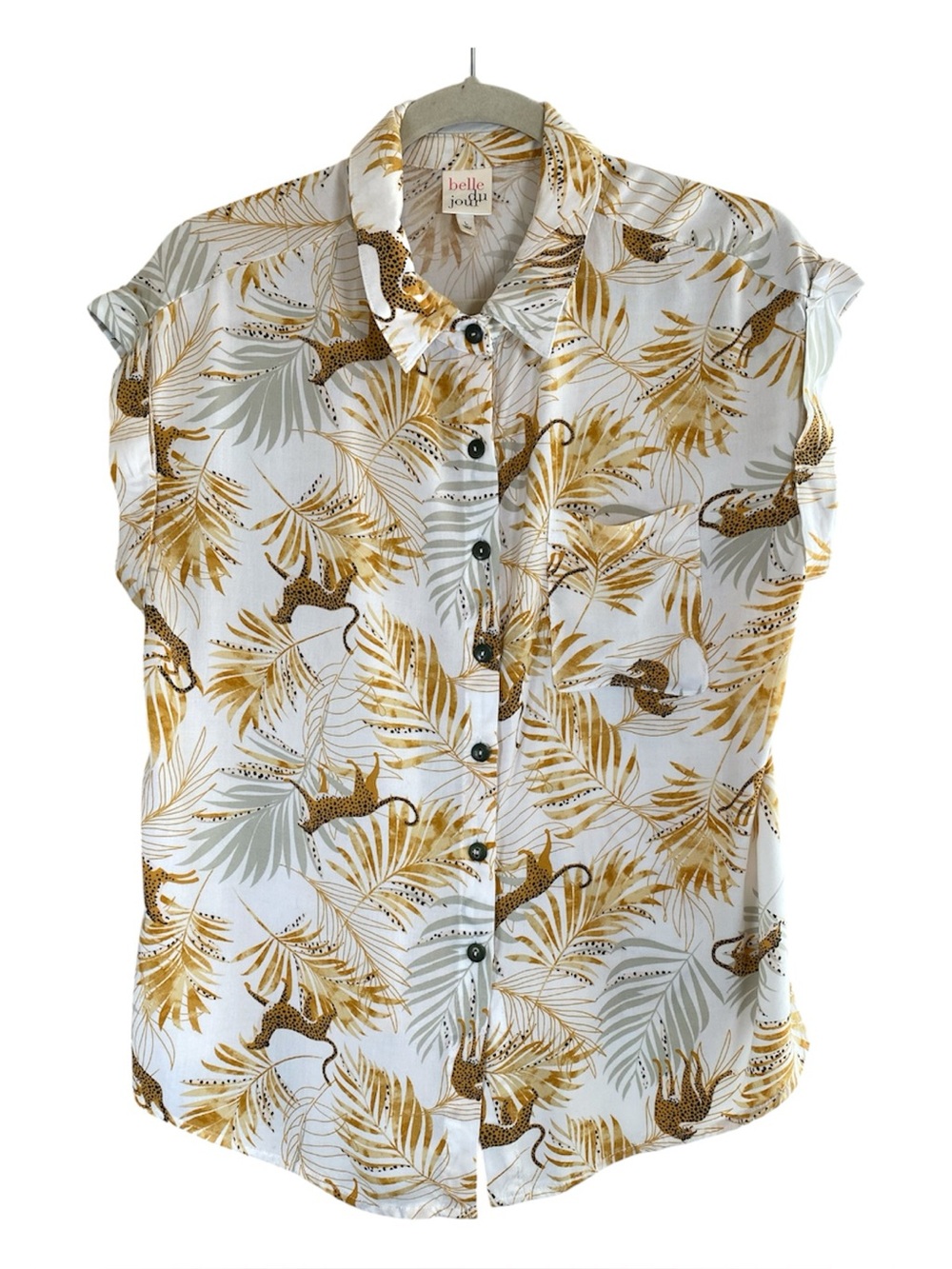 Belle Du Jour Women’s Novelty Cheetah Print Blouse L